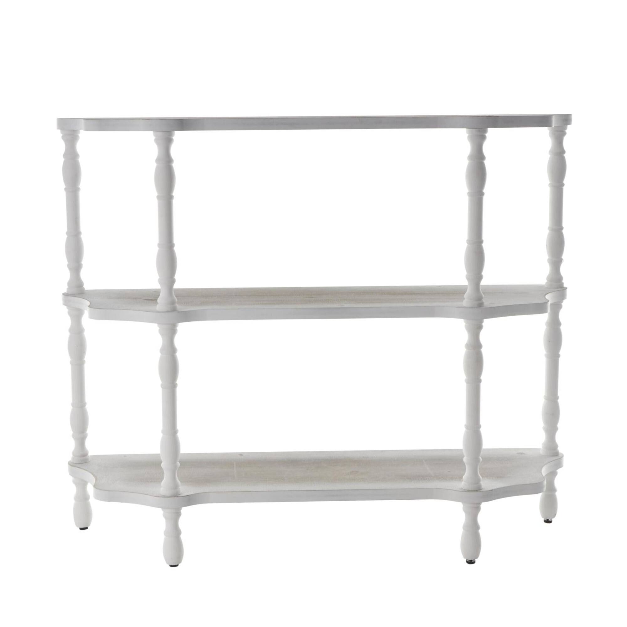 38" x 46.5" White Washed Wooden 2 Shelf Storage Shelving Unit